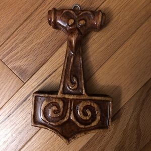 Thor’s Hammer Handcarved Wooden Wall Hanging